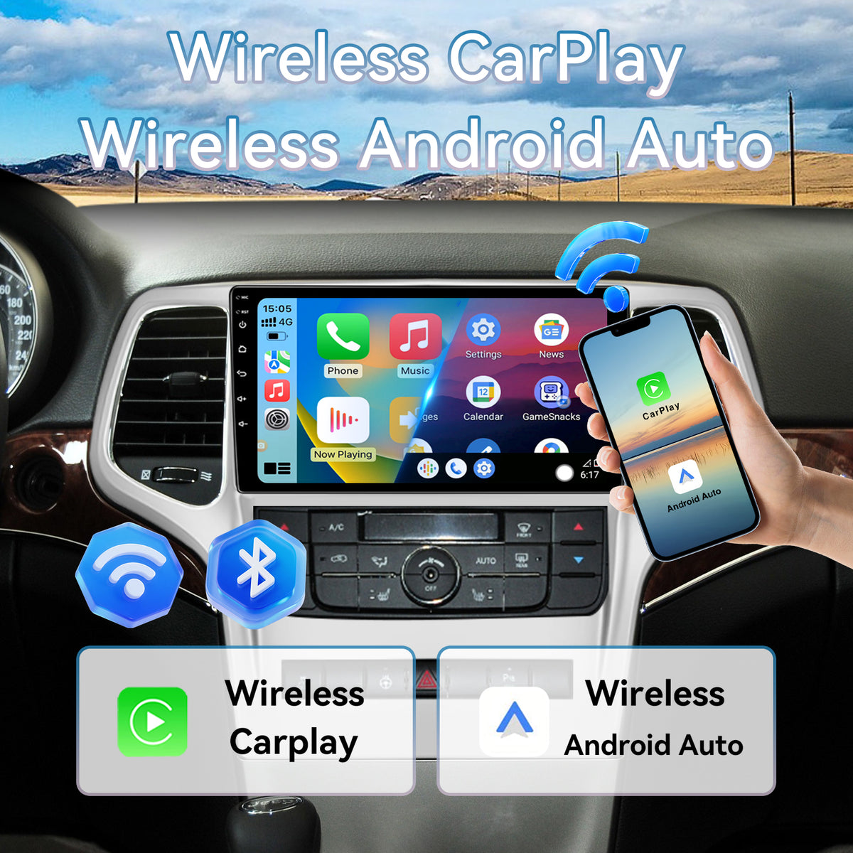Car Radio Upgrade for Jeep Grand Cherokee 2010-2013 Wireless Carplay | Android Auto 2G+64G WiFi GPS Navigation Bluetooth 5.0,SWC, Car Tablet