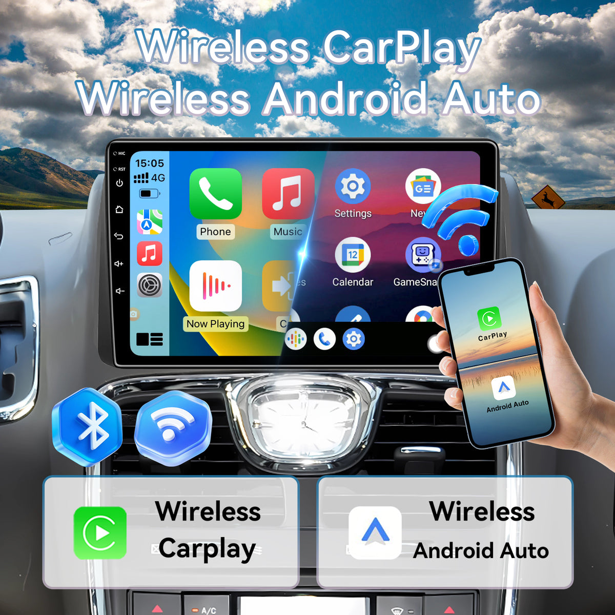 Car Radio for Chrysler Grand Voyager 2013-2016, with Wireless CarPlay Android Auto Mirror Link, Bluetooth