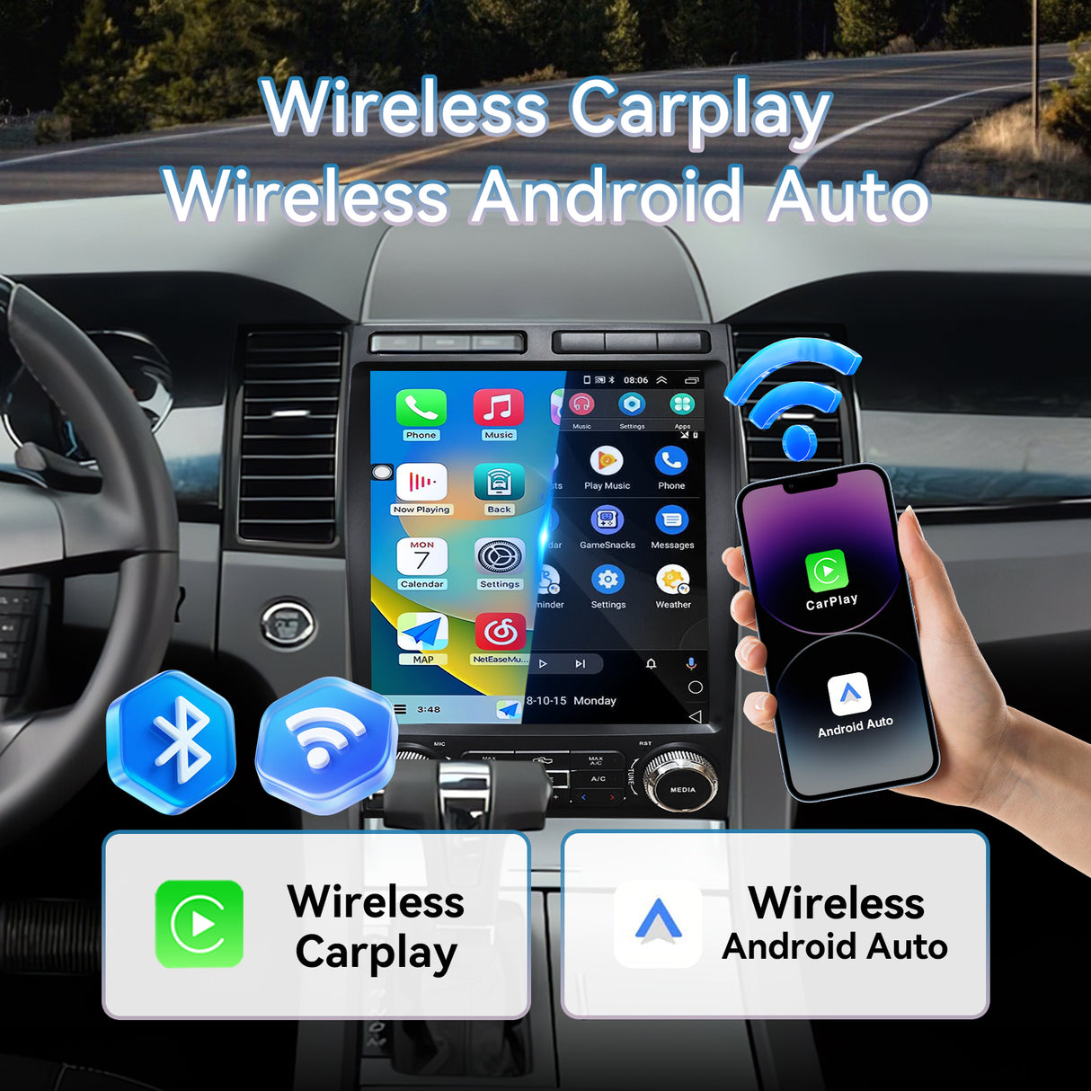 Car Radio for Ford Taurus 2009 2010 2011, 12.1" Touchscreen Upgrade Stereo with Wireless CarPlay & Android Auto 4GB+64GB GPS WiFi AM FM Bluetooth DSP 1080P Backup Camera