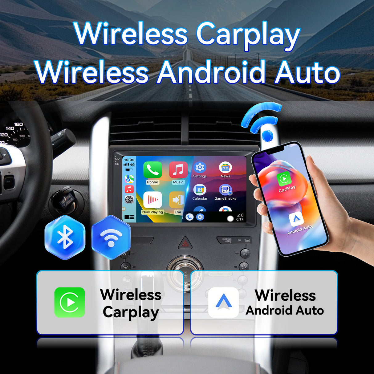 Android 14 car stereo compatible with the 2010, 2011, 2012, 2013 and 2014 Ford Edge, wireless, Android Auto, 9-inch touchscreen, Bluetooth radio, GPS navigation, FM radio