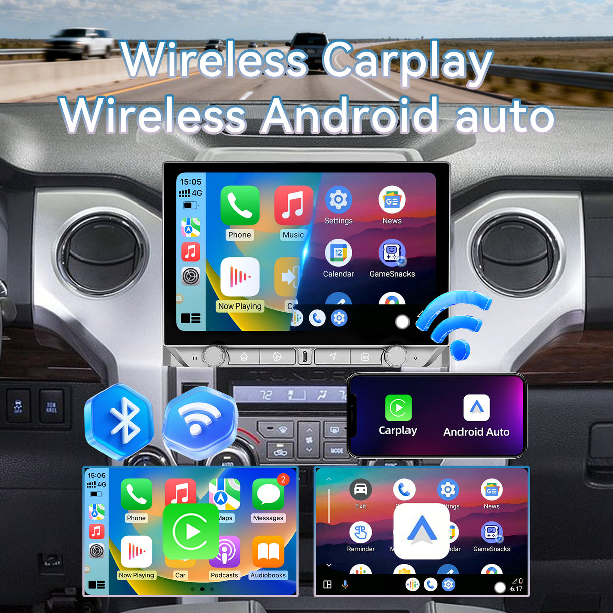 Car Radio Upgrade for Toyota Tundra 2014-2021, 11.5 inch IPS Touchscreen Stereo with Wireless CarPlay Android Auto BT FM AM DSP GPS SWC Plug&Play Cable Connector Backup Camera