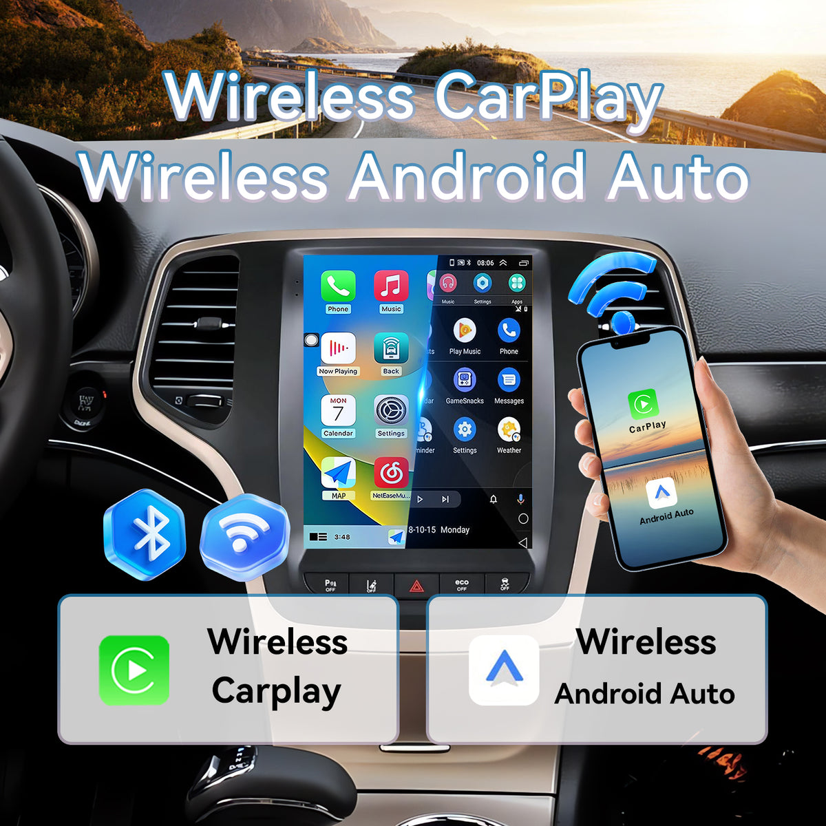 Car Radio for Jeep Grand Cherokee  2014 2015 2016 2017: Touch Screen Stereo Replacement with Carplay Android Auto 5GWiFi BT5.0 Backup Camera GPS