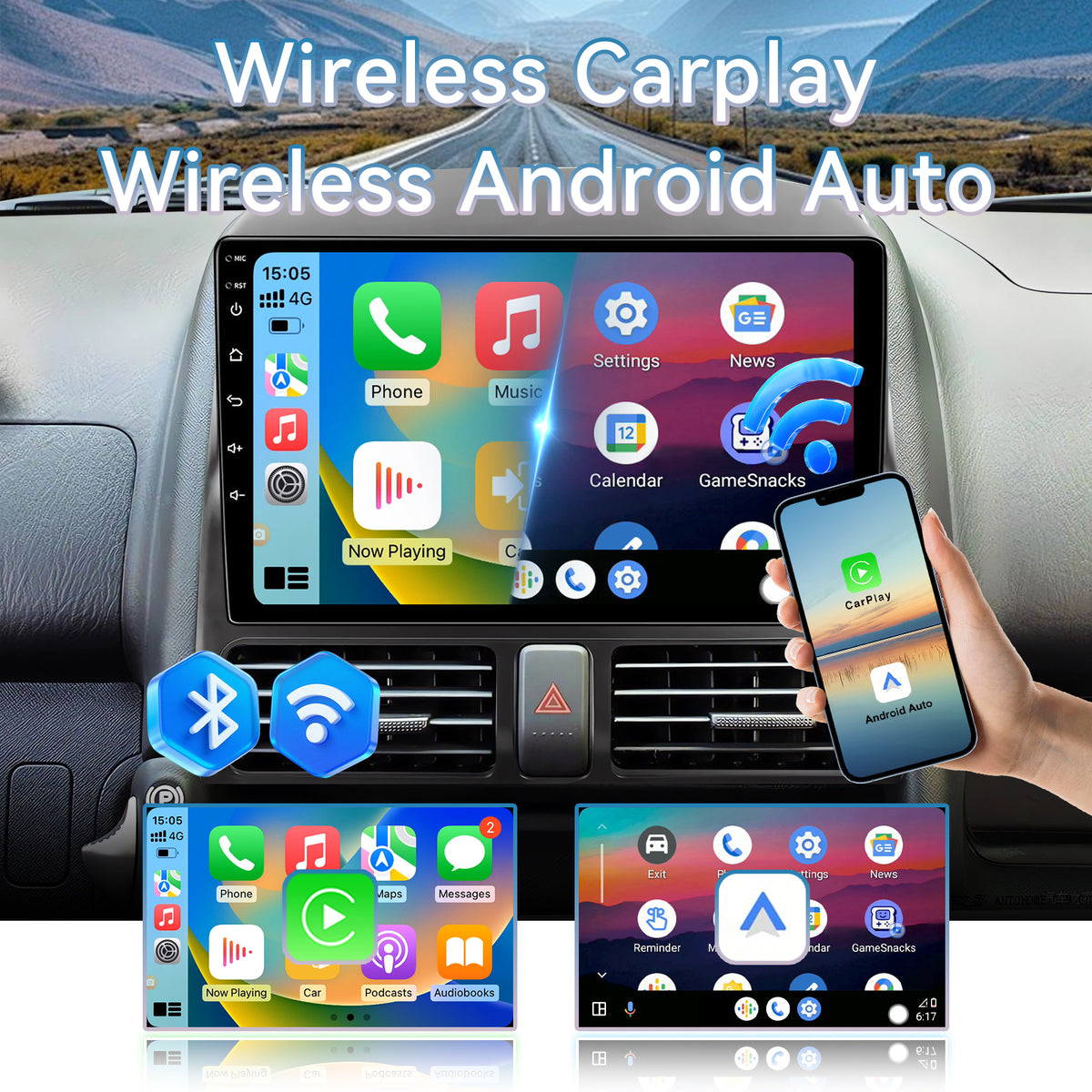 Car Stereo for Honda CRV 2002-2006, 9 Inch HD Touchscreen Radio Wireless CarPlay Android Auto GPS WiFi Bluetooth FM/RDS SWC Dual USB HD Backup Camera 2G+64G