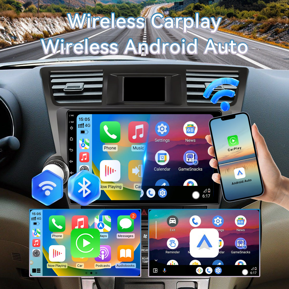 Car Radio for Toyota Highlander 2008-2013,10 Inch QLED Touch Screen Car Stereo with Carplay&Android Auto,WiFi,GPS Navigation,Bluetooth5.0,FM&AM Radio