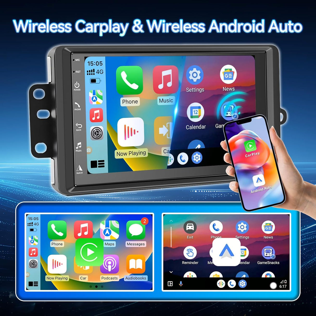 Car Stereo for Chevy/GMC/Humme/Chevy Silverado/Tahoe 2003–2006, GMC Sierra/Yukon & Hummer H2 2003–2007 with Wireless CarPlay & Android Auto, GPS, Backup Camera, HiFi Audio, SWC