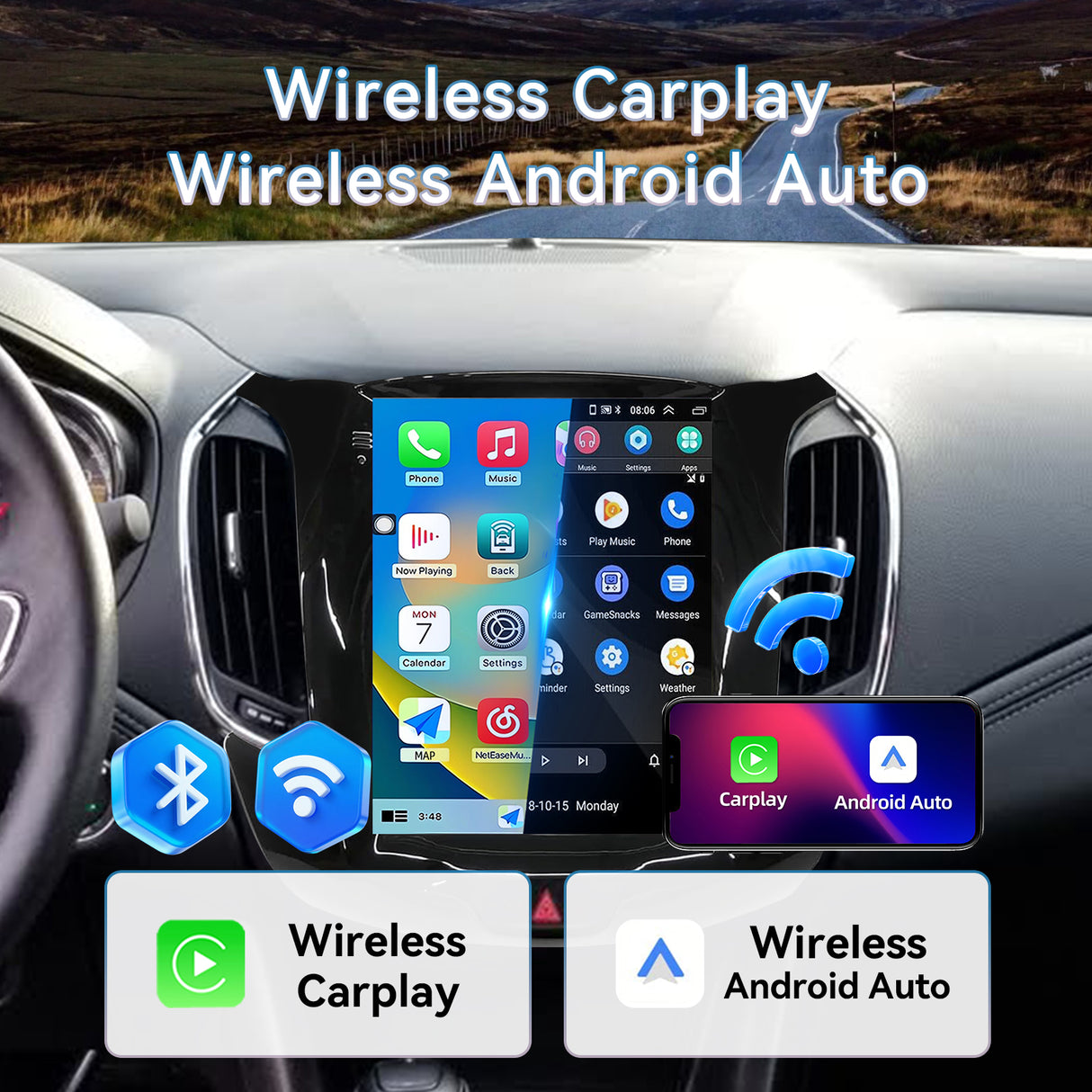 2GB+64GB Car Stereo Radio Compatible with Chevrolet Chevy Cruze 2016-2018 with Wireless Carplay Andriod Auto, Android 13 Touchscreen Support Bluetooth, FM/GPS/Mirror Link/SWC/Backup Camera(9.7 Inch)