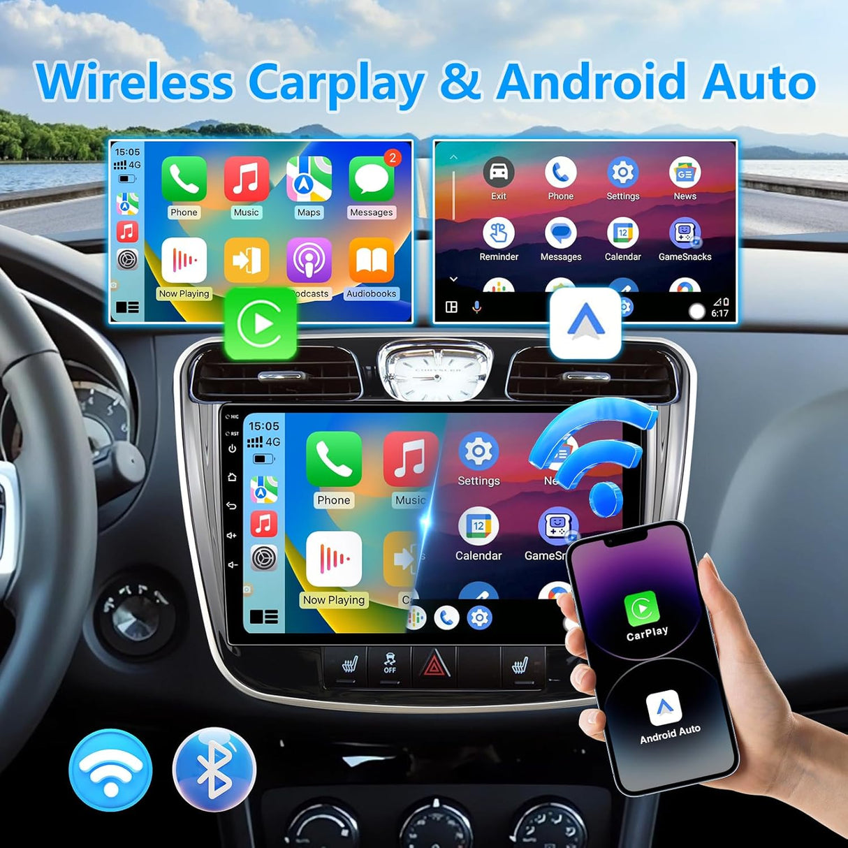 Android 13 Car Stereo for Chrysler 200 2011 -2014 with Wireless CarPlay & Android Auto