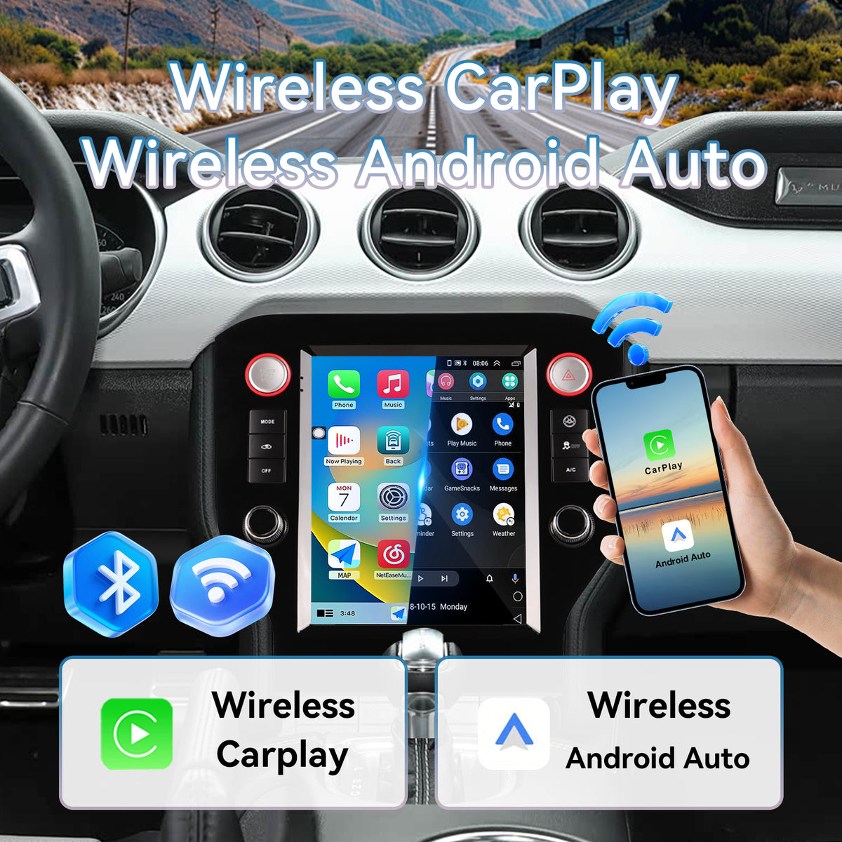 Car Radio for Ford Mustang 2015-2021 Stereo Replacement 9.7 Inch Carplay Touch ScreenAndroid Auto Head Unit Upgrade DSP Multimedia Player GPS Navigation System Bluetooth