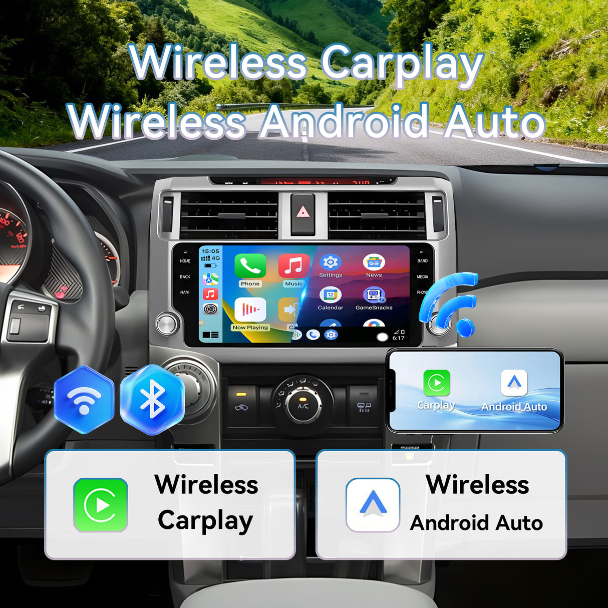 Car Stereo Radio Upgrade for Toyota 4Runner 2009-2019 CarPlay Android Auto 9" Touchscreen Car Radio Stereo Player Head Unit with GPS Navigation Bluetooth WiFi SWC FM RDS Backup Camera Mic