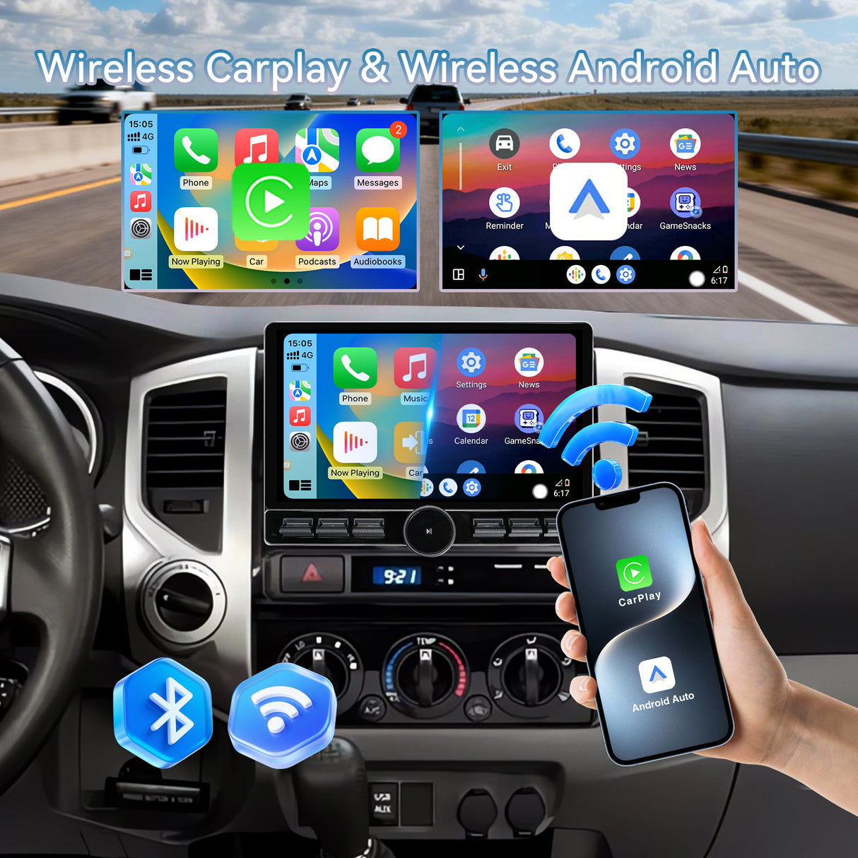 10 Inch Car Stereo Radio Compatible with Toyota Tacoma 2005-2015 Android 13 2+64G Wireless CarPlay Android Auto Car Radio Replacement with GPS/SWC/ Backup Camera