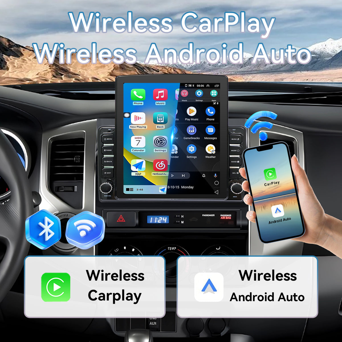 Car Stereo for Toyota Tacoma 2005-2015 Upgrade Wireless CarPlay & Android Auto AHD Backup Camera GPS SWC FM WiFi Bluetooth