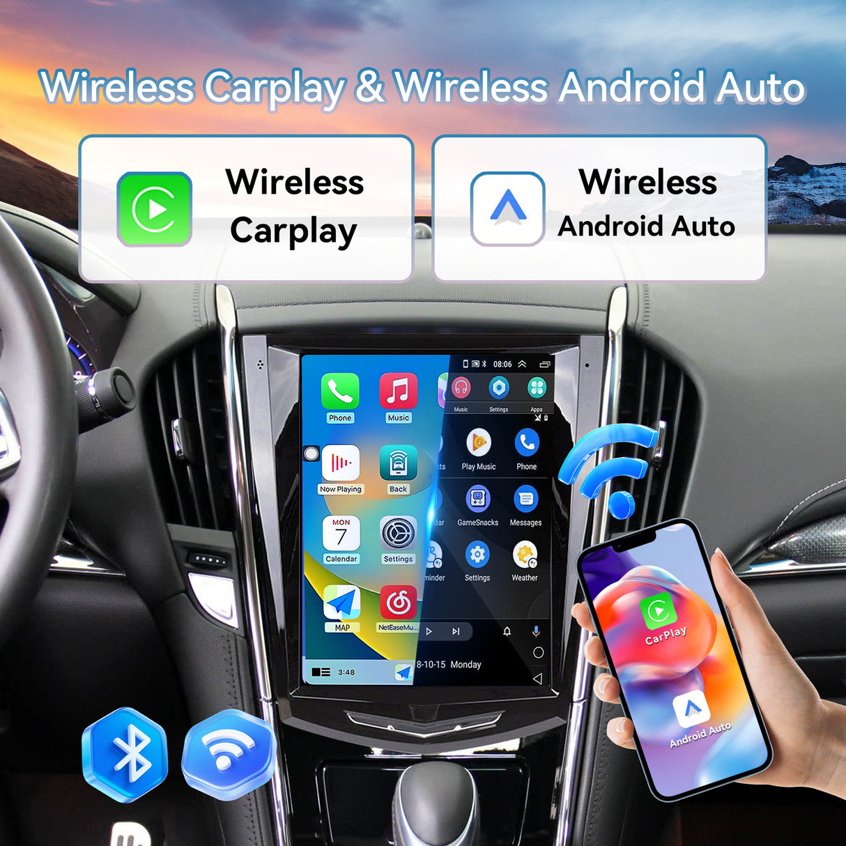 Car Radio for Cadillac ATS XTS SRX CTS 2009-2018: 9.7''HD Touch Screen Stereo with Carplay Android Auto WiFi GPS Navigation Bluetooth AM FM DSP RDS SWC 1080P Backup Camera