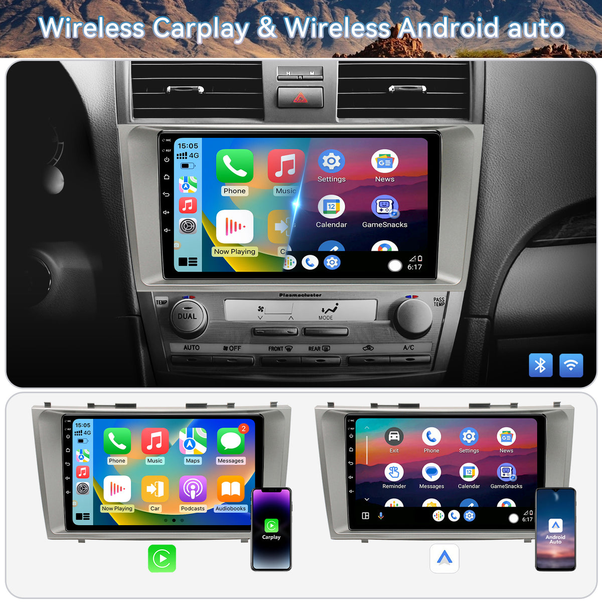 Car Radio Stereo for Toyota Camry (06-11) CarPlay & Android Auto Fast Boot,Mirroring, Anti-Glare QLED.FM/AM Tuner, Plug & Play Dash Kit Included.