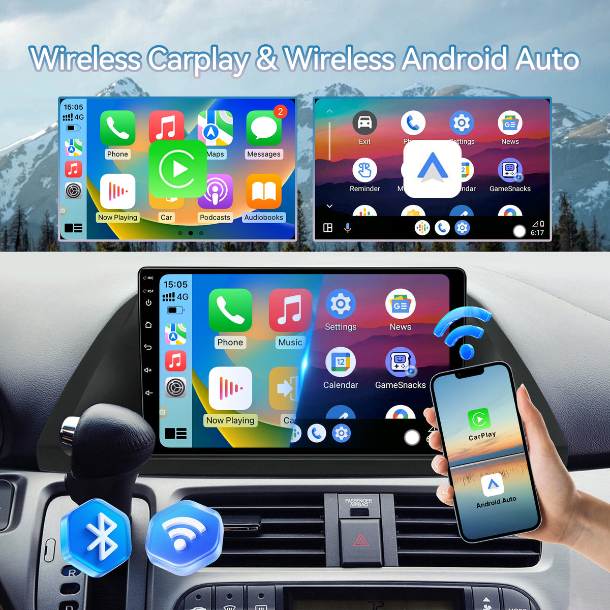 Honda Odyssey 2005 2006 2007 2008 2009 2010 Android 13.0 Car Stereo 2G+64G Wireless Carplay Android Auto, 10." Touchscreen Car Radio WiFi GPS Navi Bluetooth HiFi USB FM/RDS SWC Backup Camera