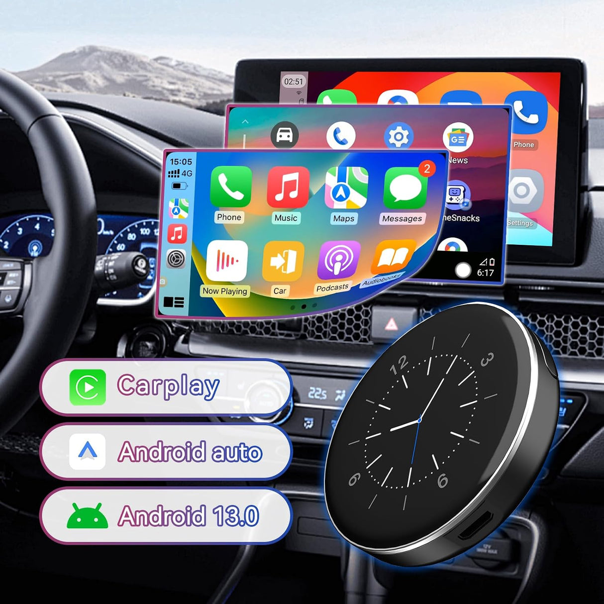 Android 13 Carplay HDMI,8+128G AI Box Stream to Your Car Support Only Car with OEM Wired CarPlay/Android Auto