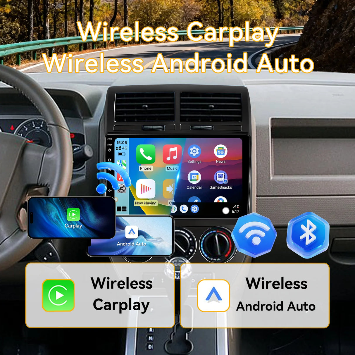 Car Radio for Jeep Compass 2007 2008 2009 Wireless Carplay Android Auto, 10.1" Touch Screen Car Stereo GPS Navigation WiFi Bluetooth SWC