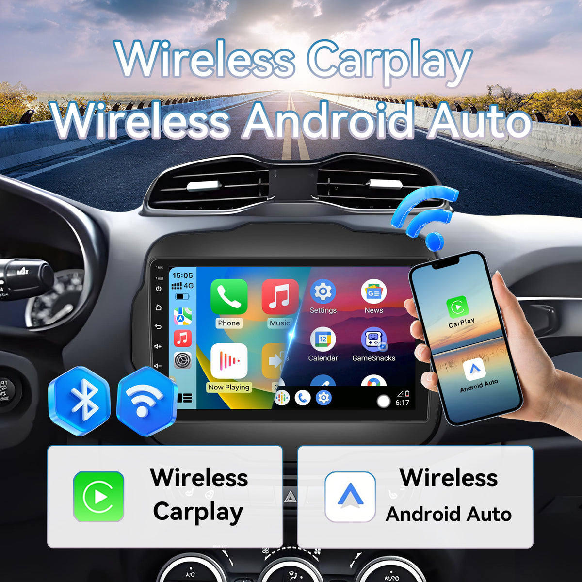 Car Radio for Jeep Renegade 2015 2016 2017 2018 2019 2020 64G 5GWiFi Upgrade Touchscreen Stereo for Jeep Renegade Accessories 9in Carplay Android Auto Headunit GPS Bluetooth FM Camera
