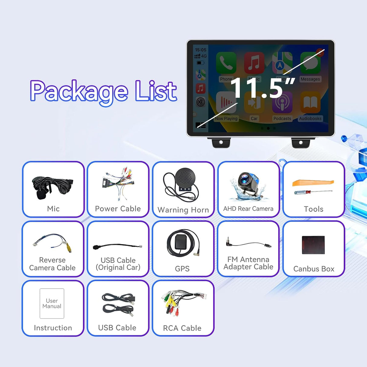 11.5 Inch Car Radio Stereo Compatible with Jeep Wrangler JL 2018-2023/Gladiator JT 2020 2021,4+64G Android Car Radio with CarPlay &Android Auto GPS Navigation SWC Backup Camera