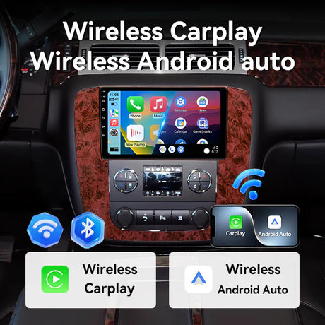 Car Radio for Chevy Silverado Tahoe Suburban GMC Yukon Sierra 2007-2013: 9" IPS Touch Screen Stereo Build-in GPS Wireless CarPlay/Wired Android Auto Backup Camera/DSP/SWC 5G WiFi FM