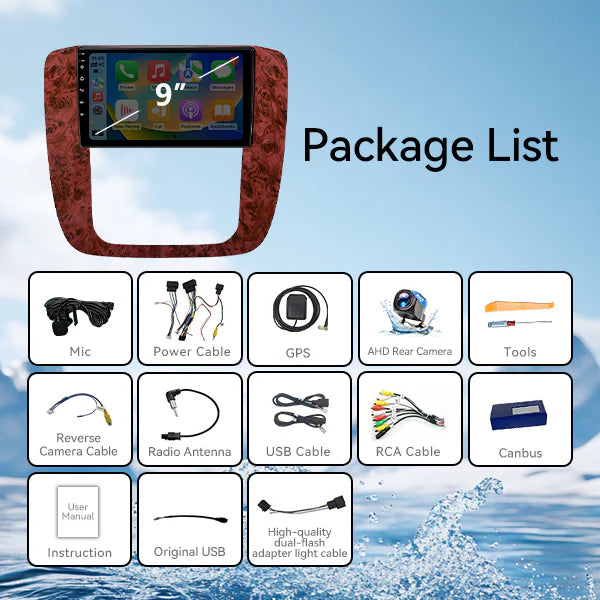 Car Radio for Chevy Silverado Tahoe Suburban GMC Yukon Sierra 2007-2013: 9" IPS Touch Screen Stereo Build-in GPS Wireless CarPlay/Wired Android Auto Backup Camera/DSP/SWC 5G WiFi FM