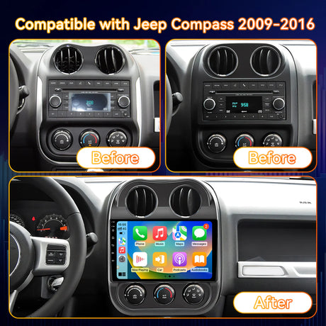 Car Stereo for Jeep Compass Patriot 2009-2016, 10"  Touchscreen, Android 13 Head Unit, 2GB+64GB, Wireless CarPlay & Android Auto, Built-in Gyroscope,  Bluetooth/WiFi/SWC