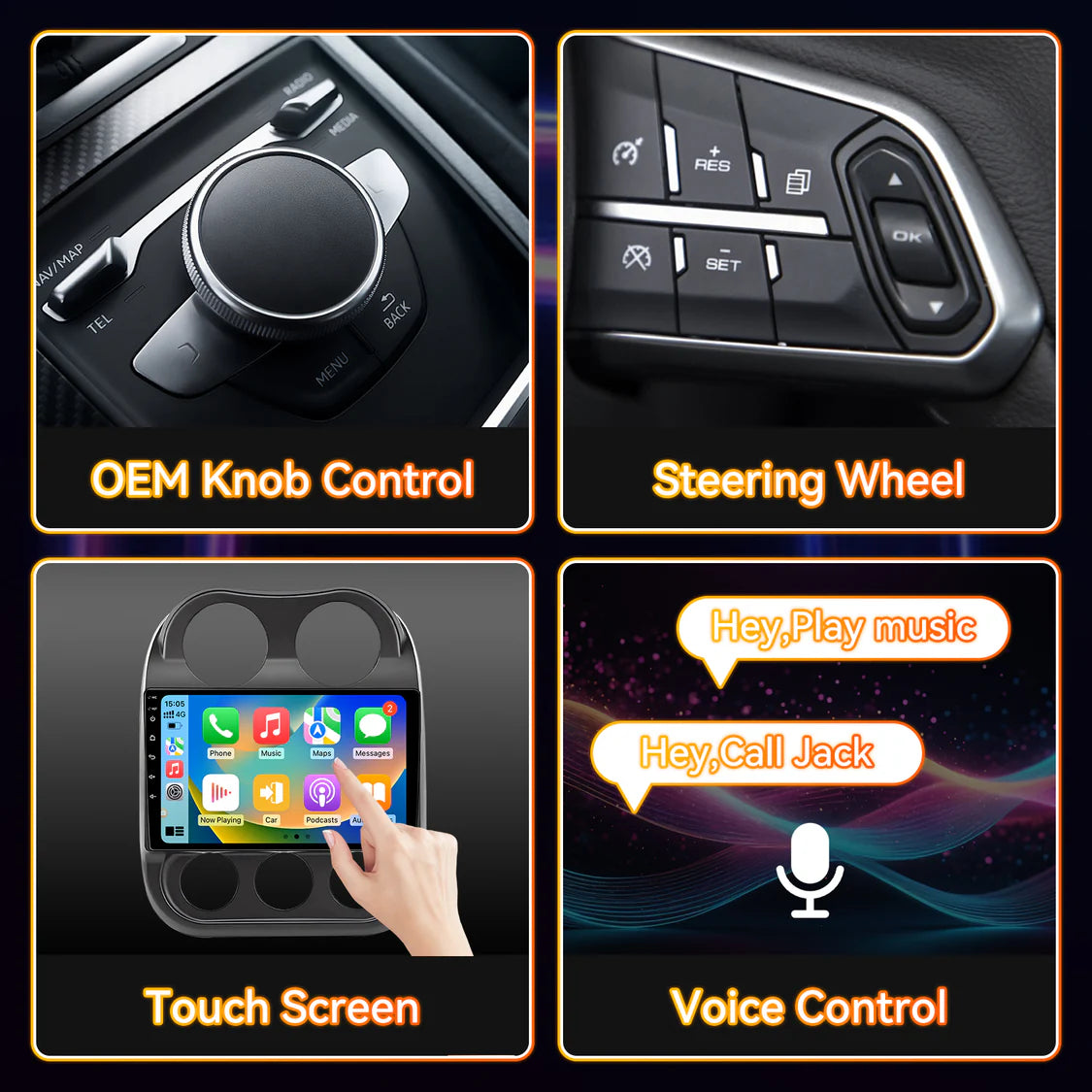 Car Stereo for Jeep Compass Patriot 2009-2016, 10"  Touchscreen, Android 14 Head Unit, 6GB+64GB, Wireless CarPlay & Android Auto, Built-in Gyroscope,  Bluetooth/WiFi/SWC