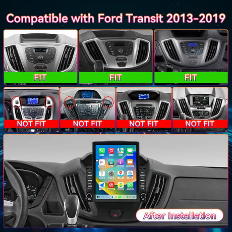 Car Stereo Radio Upgrade Compatible with Ford Transit 150 250 350 2015-2018, Touch Screen with Wireless CarPlay & Android Auto, GPS Navigation, FM, SWC, Backup Camera, Mic