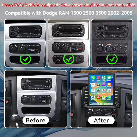 Car Stereo Radio Compatible with Dodge Ram 1500 2500 3500 2002 2003 2004 2005 Wireless CarPlay & Android Auto AHD Backup Camera Upgrade 9.7" Touch Screen GPS WiFi SWC FM Bluetooth