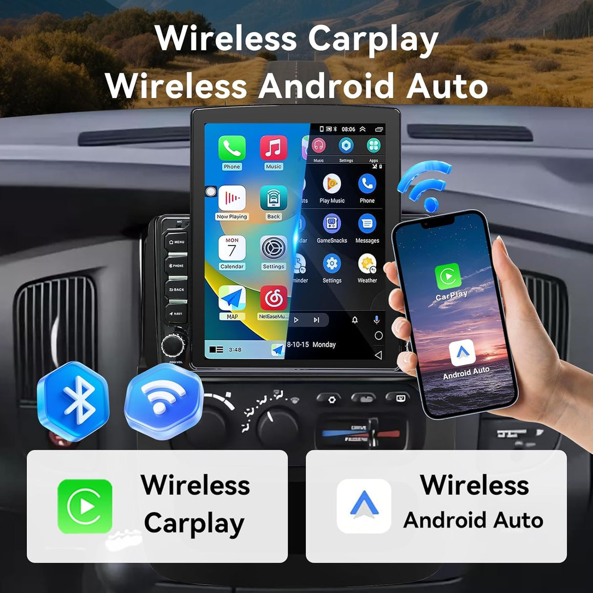Car Stereo Radio Compatible with Dodge Ram 1500 2500 3500 2002 2003 2004 2005 Wireless CarPlay & Android Auto AHD Backup Camera Upgrade 9.7" Touch Screen GPS WiFi SWC FM Bluetooth