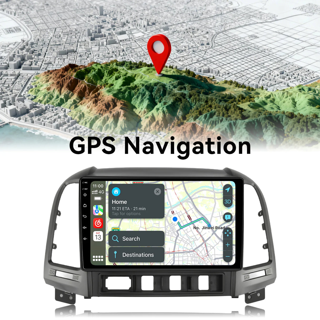 2+64G 9 inch Car Radio for Hyundai Santa Fe 2006-2012 | IPS Touch Screen Wireless Carplay Android Auto Bluetooth5.0 GPS Navigation FM RDS 5GHz WiFi Backup Camera