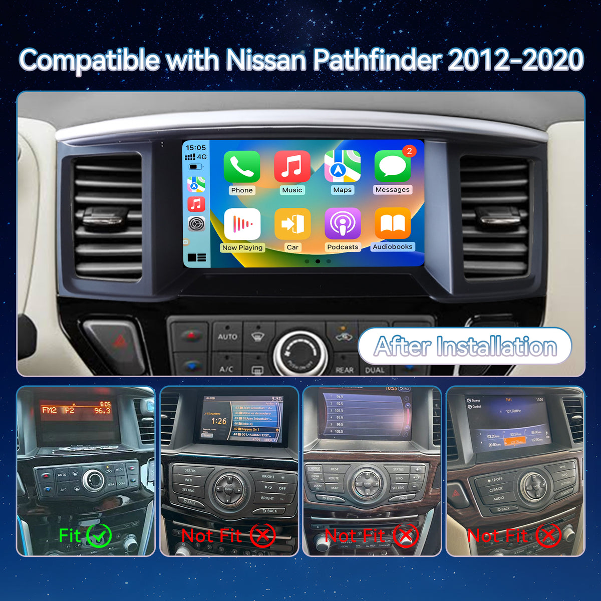 Car Stereo Upgrade Radio Compatible with Nissan Pathfinder 2012-2020 Wireless CarPlay Android Auto Head Unit GPS Navigation Bluetooth WiFi FM
