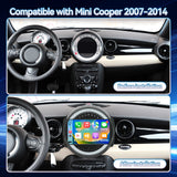 Car Radio Compatible With BMW Mini Cooper 2007-2014,4G+64G,9" Touch Screen Car Stereo with Wireless Carplay&Android Auto,FM/GPS/SWC/Mirror Link/Backup Camer