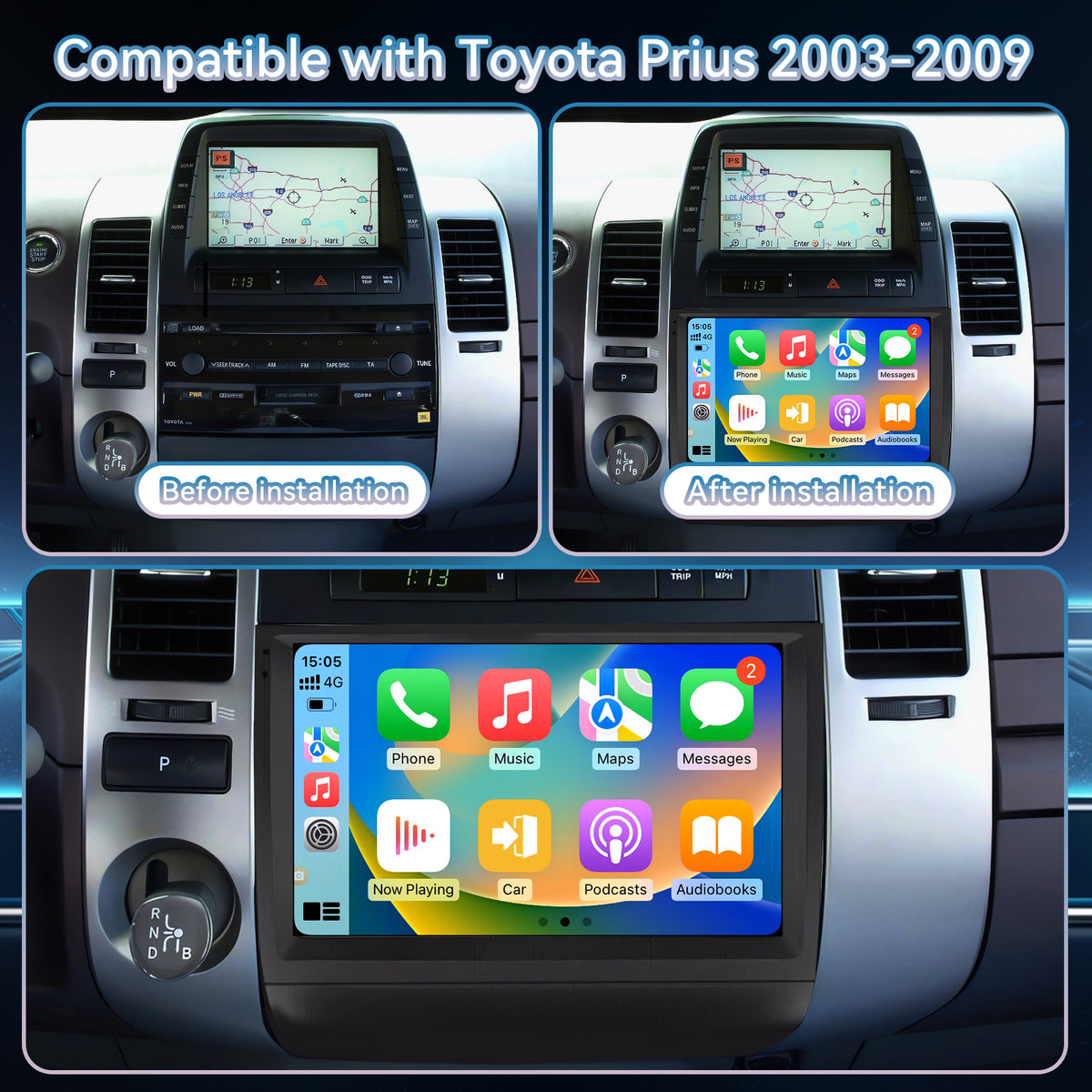 Car Radio for Toyota Prius 2003 2004 2005 2006 2007 2008 2009 Stereo, 9’’ Touch Screen Head Unit for Prius Android Radio Bluetooth, Wireless Carplay Android Auto, GPS, WiFi, HiFi, SWC, Mic, Backup Cam