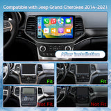 Car Radio for Jeep Grand Cherokee 2014-2021 Wireless CarPlay & Android Auto, 2GB+64GB, Bluetooth, AM/FM, SWC, Backup Camera & Touchscreen