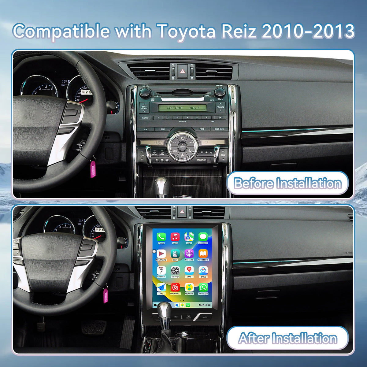 Car Stereo Radio Head Unit Compatible with Toyota Reiz 2010-2013 Carplay&Android Auto T-Style Touch Screen with GPS | DSP | Bluetooth | Optical | FM | 4G | WiFi 8+128G 12.1