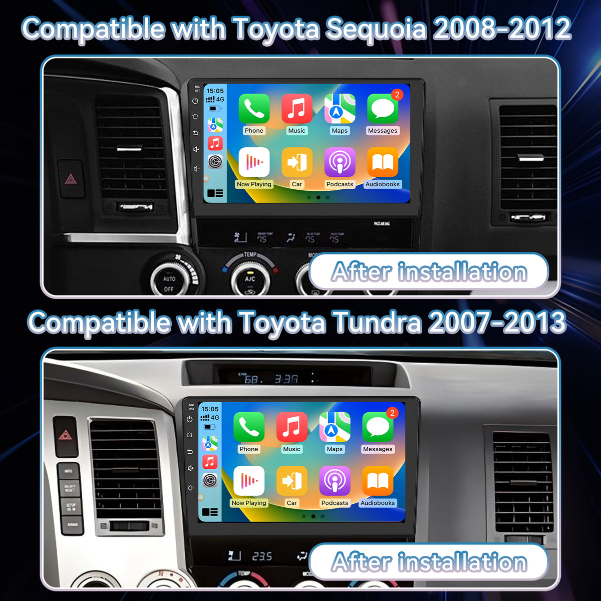 Car Radio for Toyota Tundra 2007-2013 Sequoia 2008-2012 with Wireless CarPlay & Android Auto, 10 Inch Toyota Tundra Stereo Head Unit with BluetoothGPS Navigation FM Radio