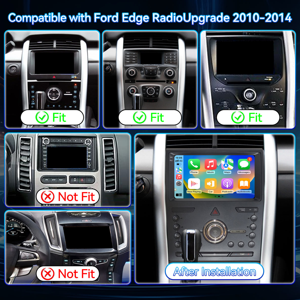 Android 14 car stereo compatible with the 2010, 2011, 2012, 2013 and 2014 Ford Edge, wireless, Android Auto, 9-inch touchscreen, Bluetooth radio, GPS navigation, FM radio