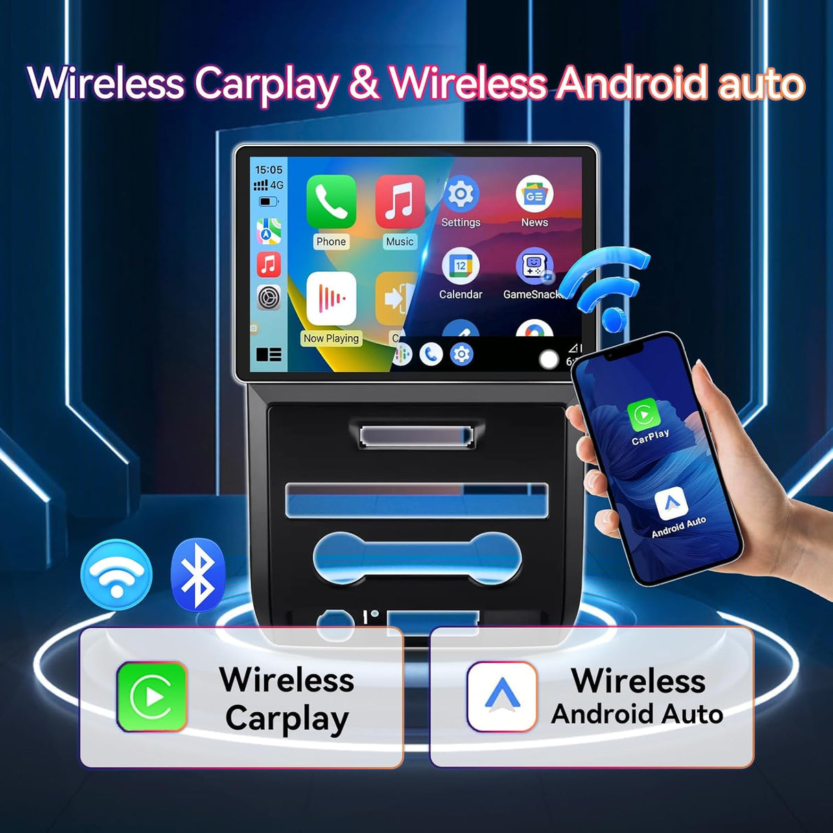 Car Stereo for Ford F150 2009 2010 2011 2012 Supports Wireless CarPlay & Android Auto, BT/WiFi/GPS/FM/SWC/1080P Backup Camera/Manual AC Upgrade