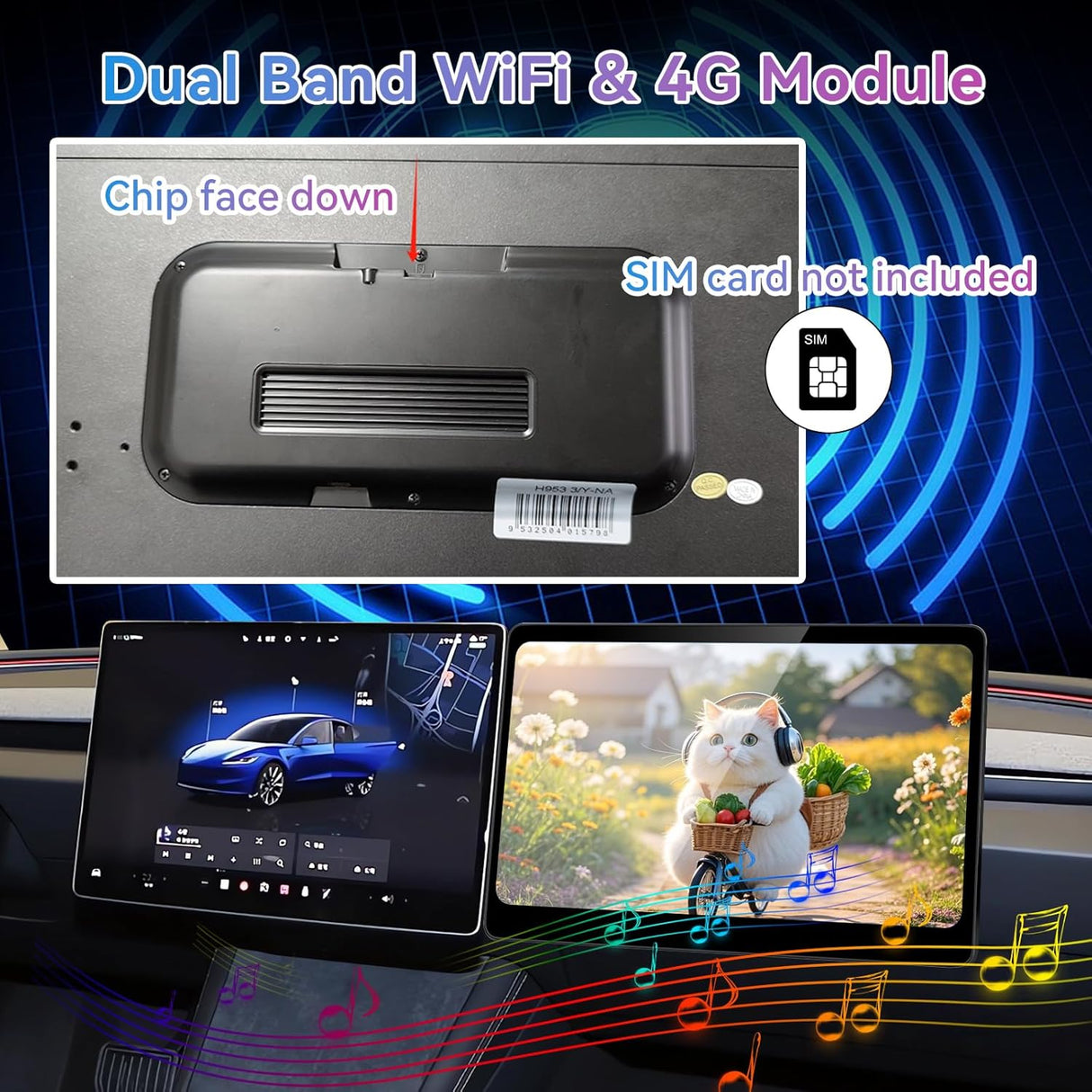 15.6" Co-Pilot Screen with Wireless CarPlay/Android Auto for Tesla Model 3 2019-2022 & Model Y 2021-2024