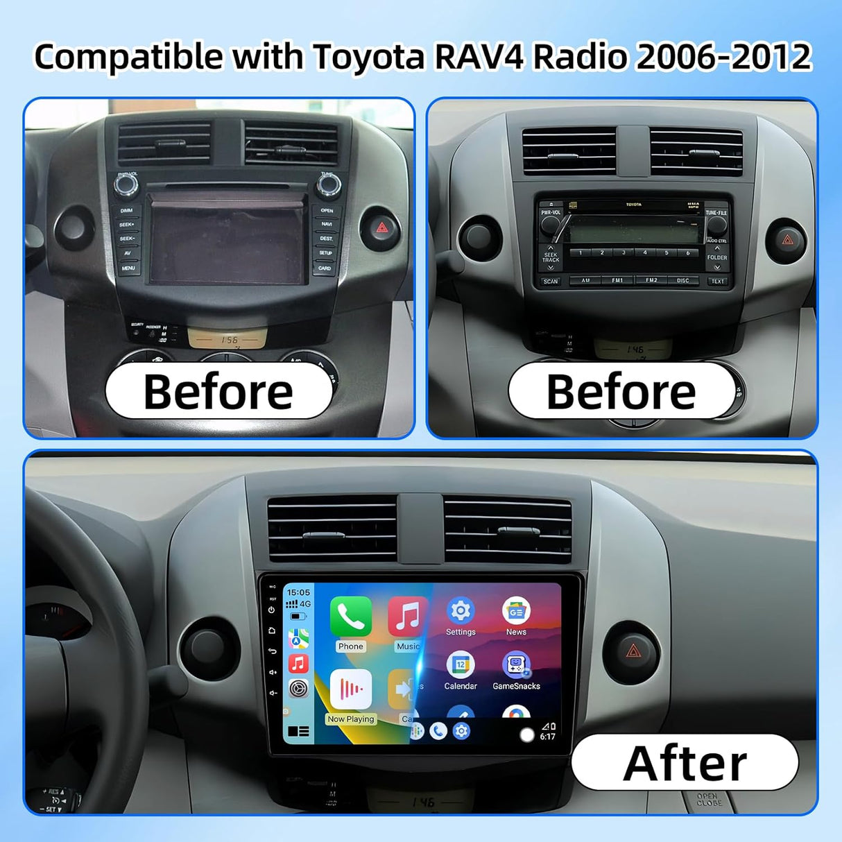 Android 13 Car Stereo for Toyota RAV4 (2006-2012) Supports Wireless CarPlay/Android Auto/Mirror Link