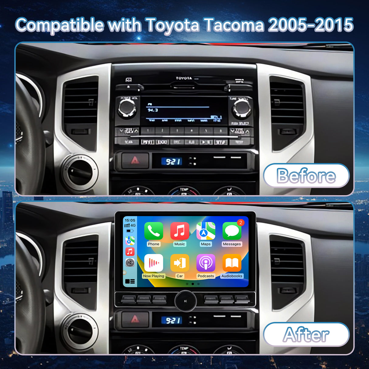 10 Inch Car Stereo Radio Compatible with Toyota Tacoma 2005-2015 Android 13 2+64G Wireless CarPlay Android Auto Car Radio Replacement with GPS/SWC/ Backup Camera