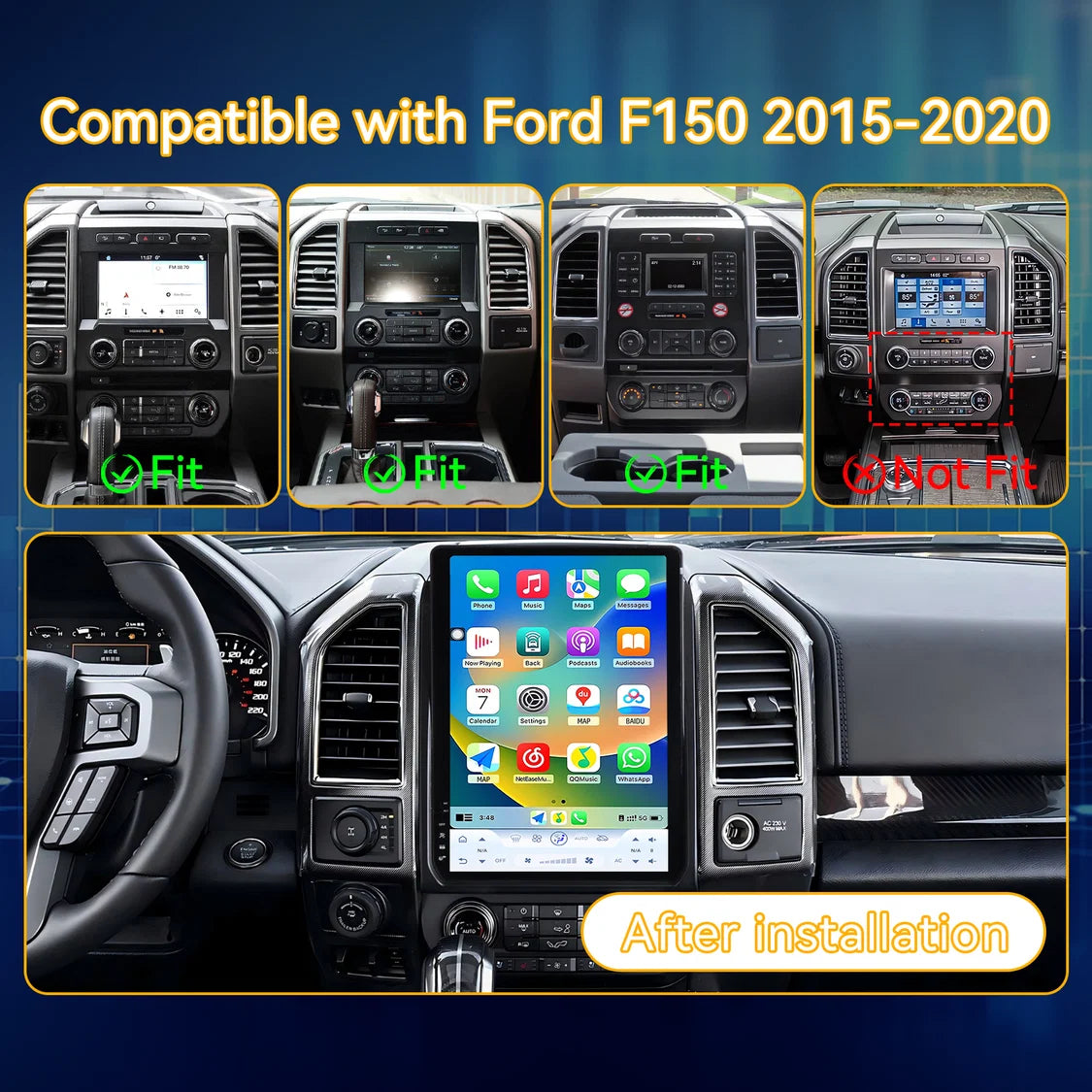 Car Radio for Ford F150 2015 2016 2017 2018 2019 2020 Android 13, 14.5 Inch IPS Touch Screen Car Stereo with Wireless Carplay/Android Auto,GPS, WiFi, Bluetooth, FM, DVR