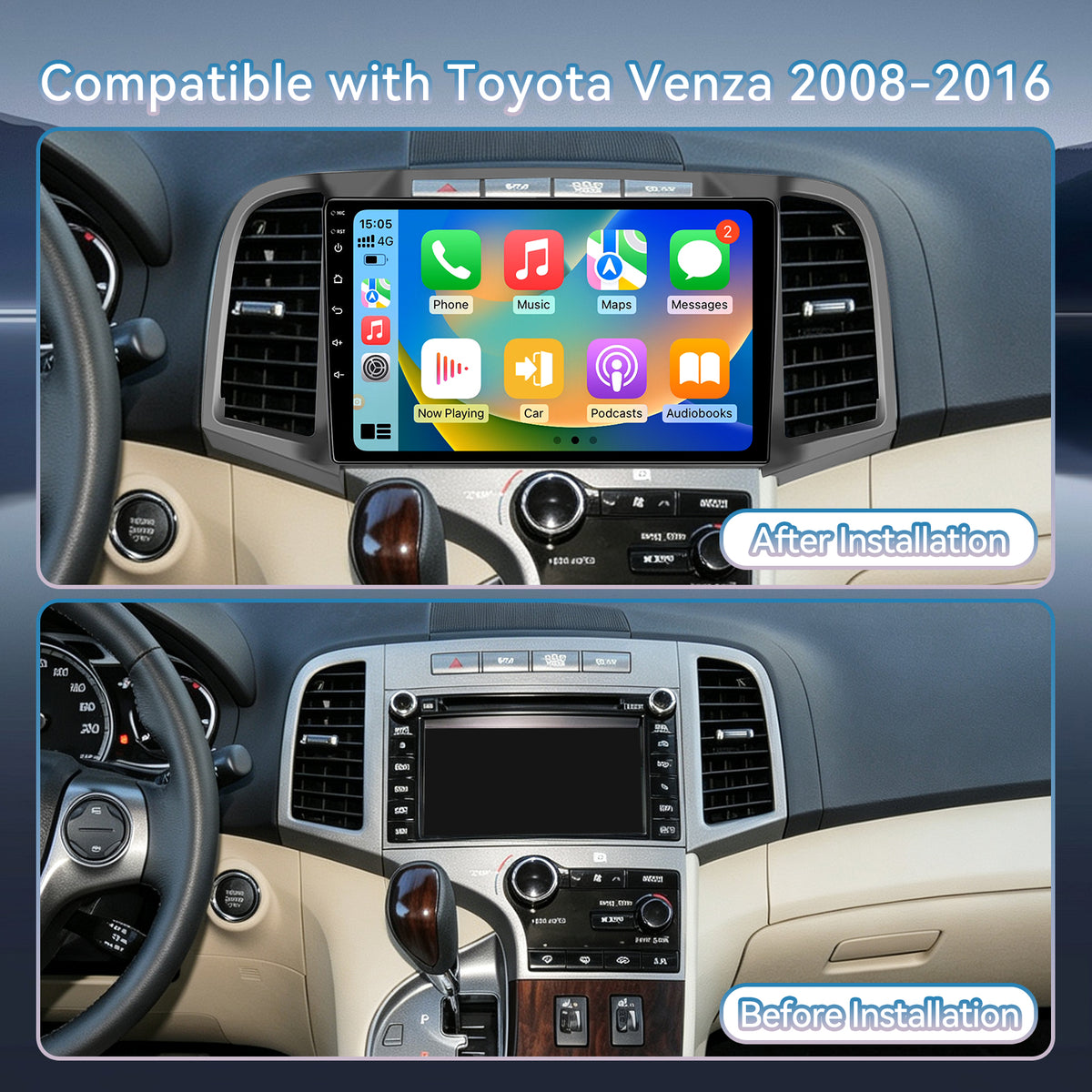 Car Stereo for Toyota Venza 2008-2016 [2+64G] Wireless Carplay/Android Auto,Android13 Car Stereo 9Inch Touch Screen GPS WiFi DSP Bluetooth FM/RDS Mirror Link SWC+AHD Backup Camera