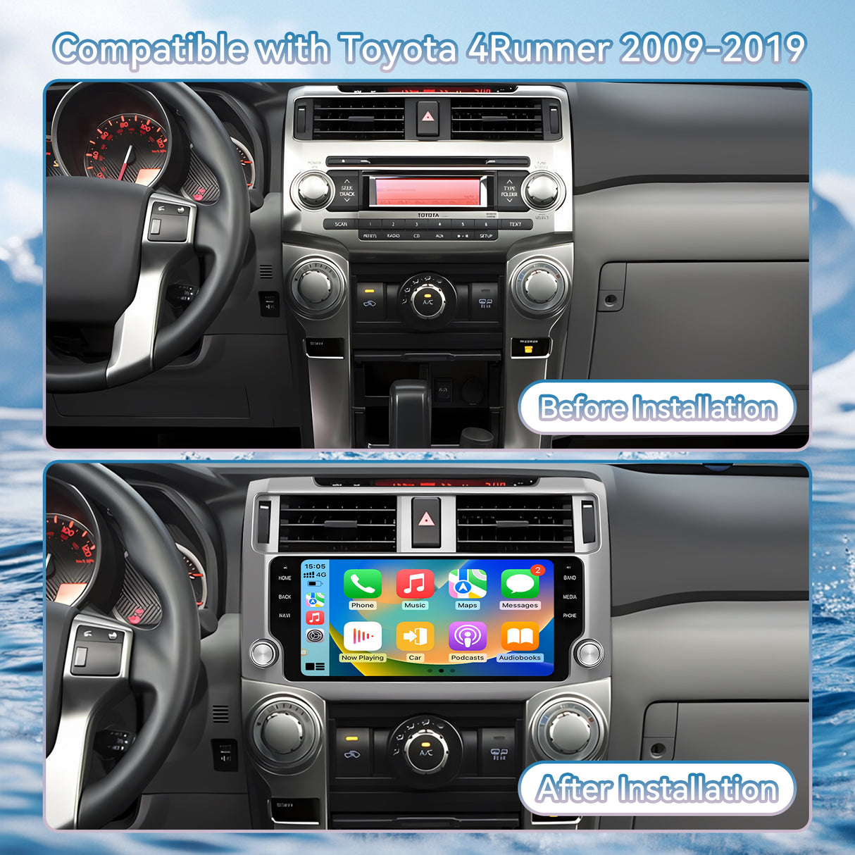 Car Stereo Radio Upgrade for Toyota 4Runner 2009-2019 CarPlay Android Auto 9" Touchscreen Car Radio Stereo Player Head Unit with GPS Navigation Bluetooth WiFi SWC FM RDS Backup Camera Mic