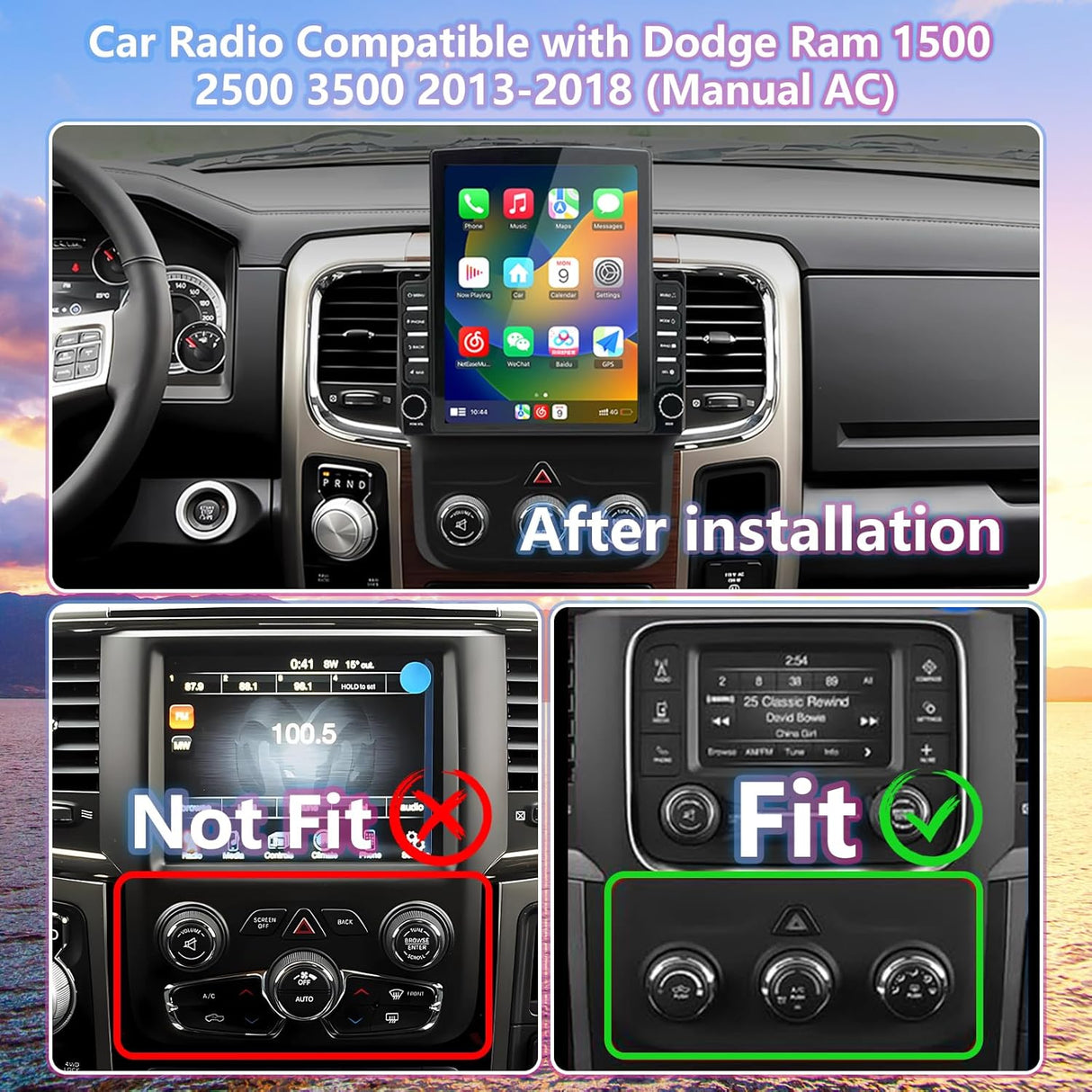 Android 13 Car Stereo for Dodge Ram 1500 2500 3500 2013-2018 (Manual AC), Supports Wireless CarPlay & Android Auto, BT/WiFi/GPS/FM/SWC/1080P Backup Camera