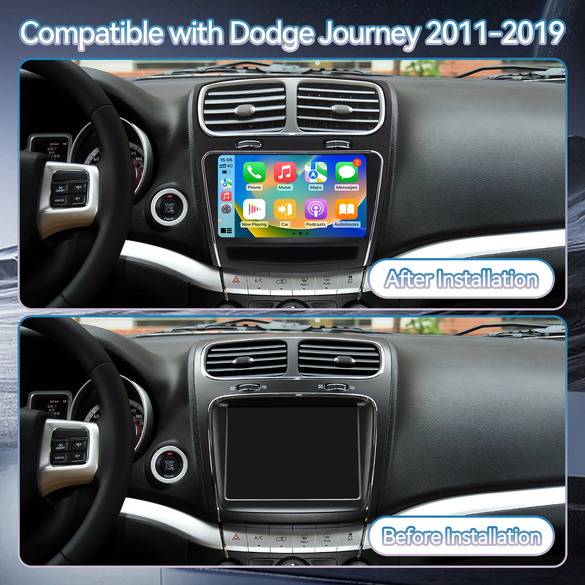 Car Radio for Dodge Journey 2011-2020, 9 Inch Touchscreen Stereo Support Carplay & Android Auto Bluetooth/Voice Control/GPS/WiFi/Back-up Camera/SWC/FM