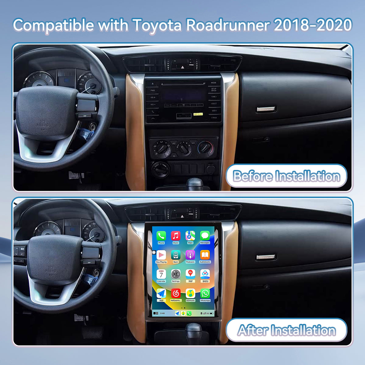 Car Stereo for Toyota Fortuner 2018-2020, Wireless CarPlay Android Auto Radio Replacement, 8GB+128GB, GPS Navigation