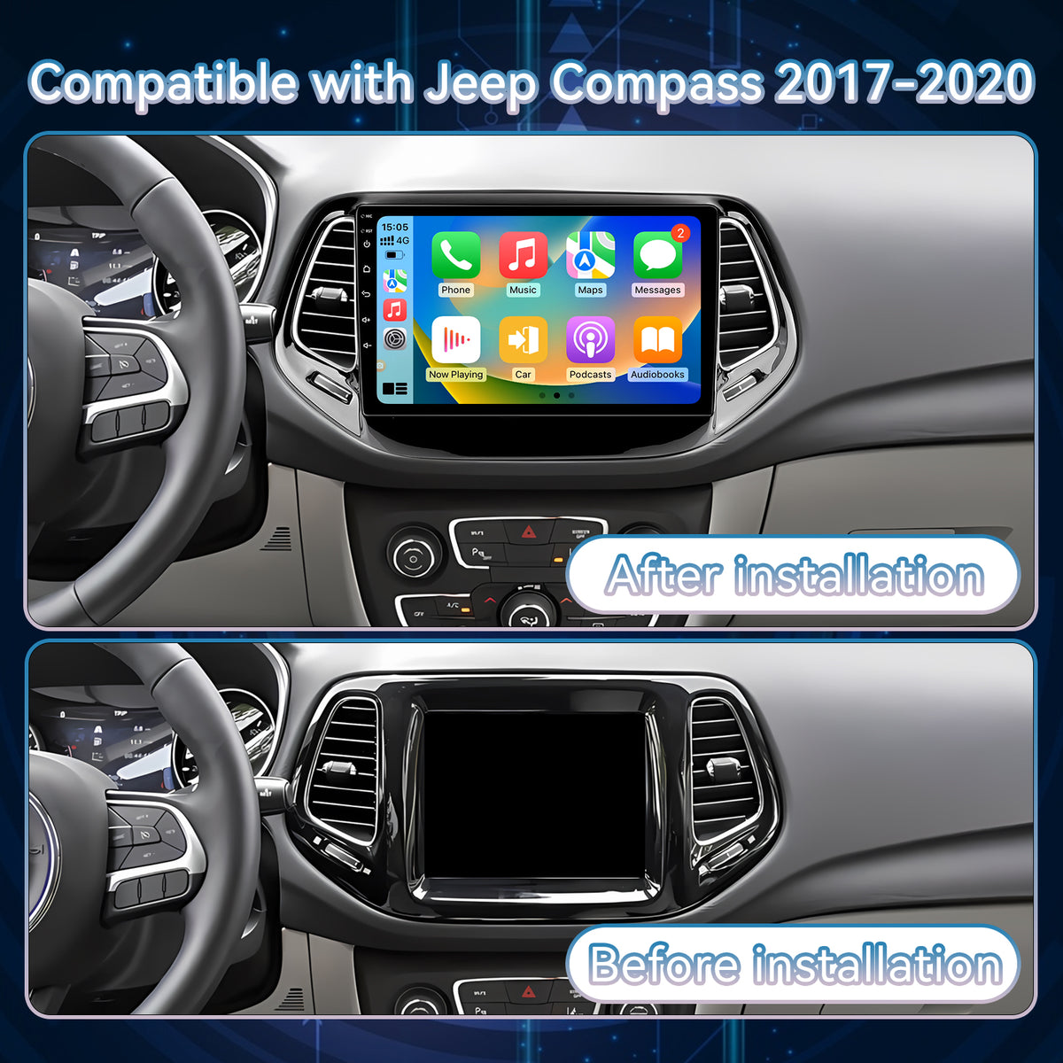 Car Radio Stereo for Jeep Compass 2017-2020,10" Android 13 Touchscreen Head Unit,Wireless CarPlay & Android Auto,GPS Navigation,HD Backup Camera,Mirror Link