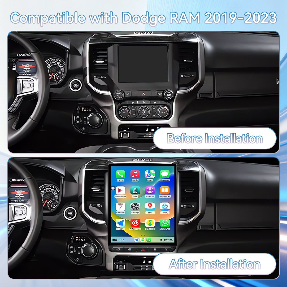 Car Radio Upgrade for Dodge Ram 2019-2023,Wireless CarPlay Android Auto,Android 13 Head Unit with WiFi DSP SWC GPS 1080P Backup Camera 4+6GB