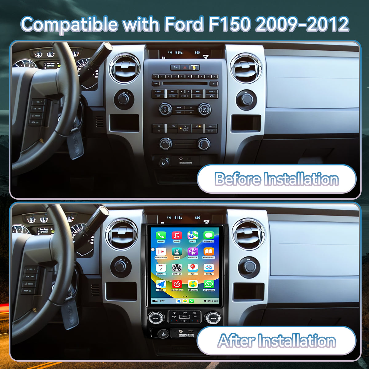Ford F150 2009 2010 2011 2012 Android 14 Car Stereo 8-core, 12.1 Inch IPS Touch Screen Car Radio with Wireless Carplay/Android Auto,GPS, WiFi, Bluetooth, FM, DVR